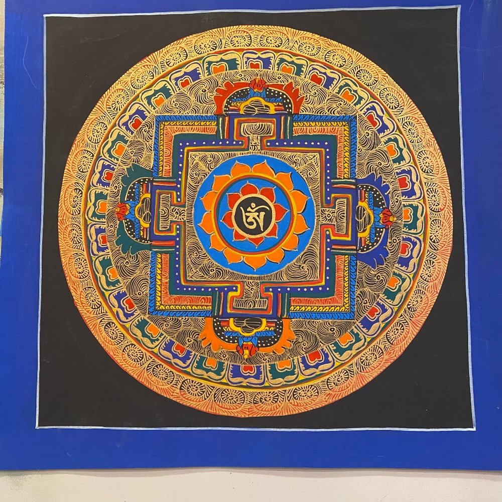 Genuine Hand-Painted Tibetan Om Mantra Mandala .